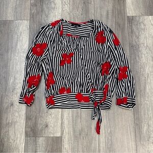 Madewell Black & White Tie Front Blouse